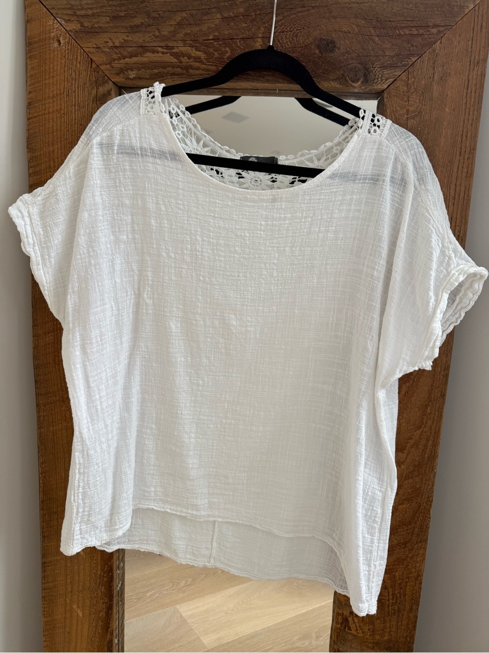 White Crochet-Trim Short Sleeve Top - Women